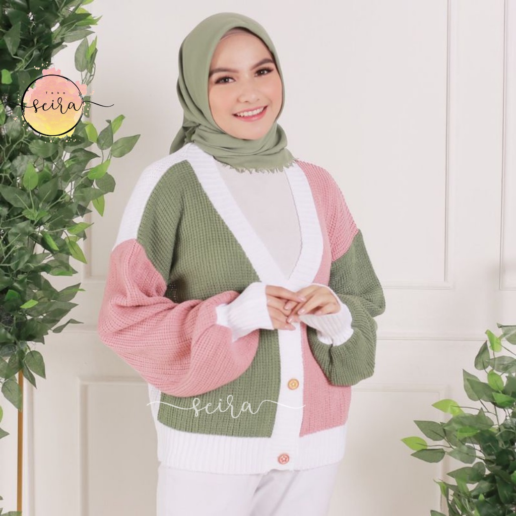 [BISA COD] Helena Cardy Knit / Helena Cardigan Combi / Olivia Kombinasi Warna / Candy Outer Cardy 3 Tone / Helena Rajut Cardi / Olivia Rajut Kombinasi Cardi