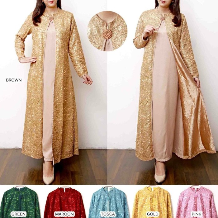 Gamis wanita Baju Gamis Muslim Brokat Warna Pesta / Baju Muslim Brukat Wanita#126WR - Green, M putih