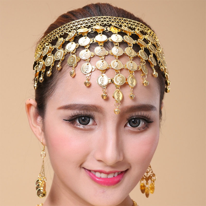 Sequins Coin Shape Indian Dance Belly Dance Geometry Triangle Headdress Bride Wedding Forehead Jewelry
