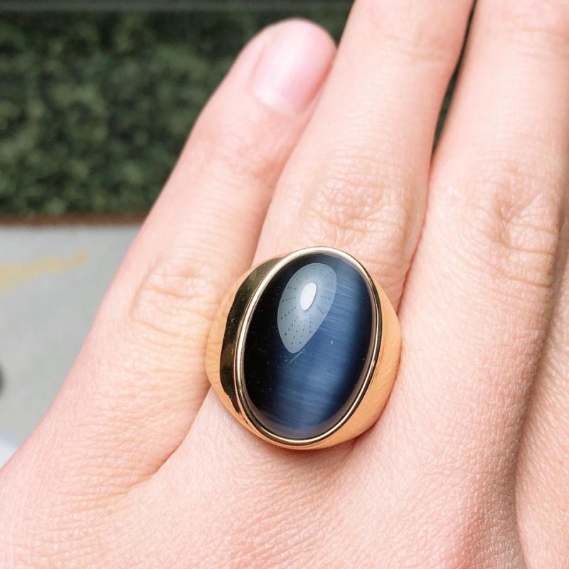 Cincin Batu Opal Oval Besar Gaya Kasual Hip Hop Untuk Pria