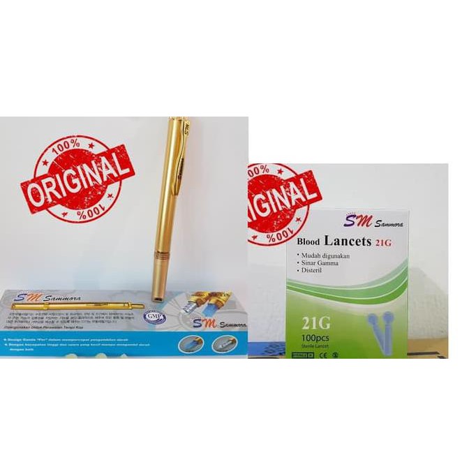 Pen Bekam Otomatis Gold SM 228 Biru Bonus Jarum Bekam SM 21G isi 100pc DX349