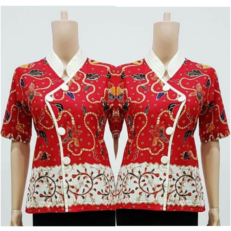 Blouse Wanita Batik Big Size XXL XXXL Atasan Batik Wanita Jumbo Seragam Baju Kerja MSN-JY