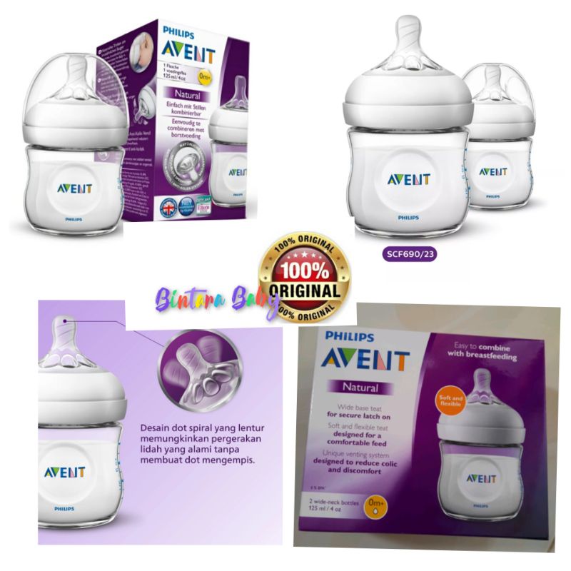 Botol Susu Philips Avent Natural 125ml / Avent Natural Nipple Ulir Botol Susu Bayi Wide Neck Newborn Baby Bottle / Botol Susu Bayi Avent Box ISi 2 Natural