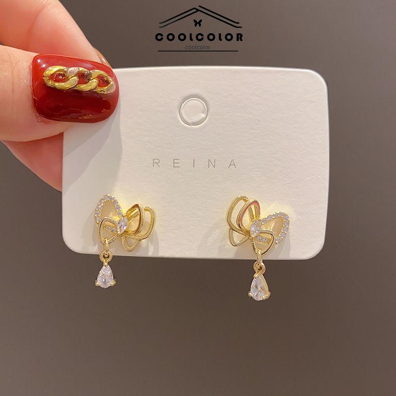 COD✨1 pasang Anting Stud Kristal Busur Korea Kupu-Kupu Tidak Ada Karat Aan Tidak  Fashion Murah Impor Aksesoris 2022 Terbaru Hadiah Ulang