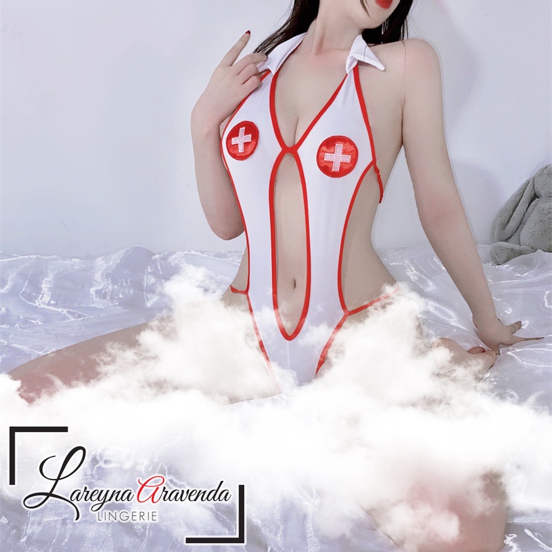 Lareyna Aravenda - Set Lingerie Seksi &amp; Bando Model Cosplay Sexy Nurse LG082