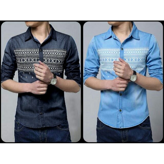 New Kemeja Denim Ethnic Afdel Diskon