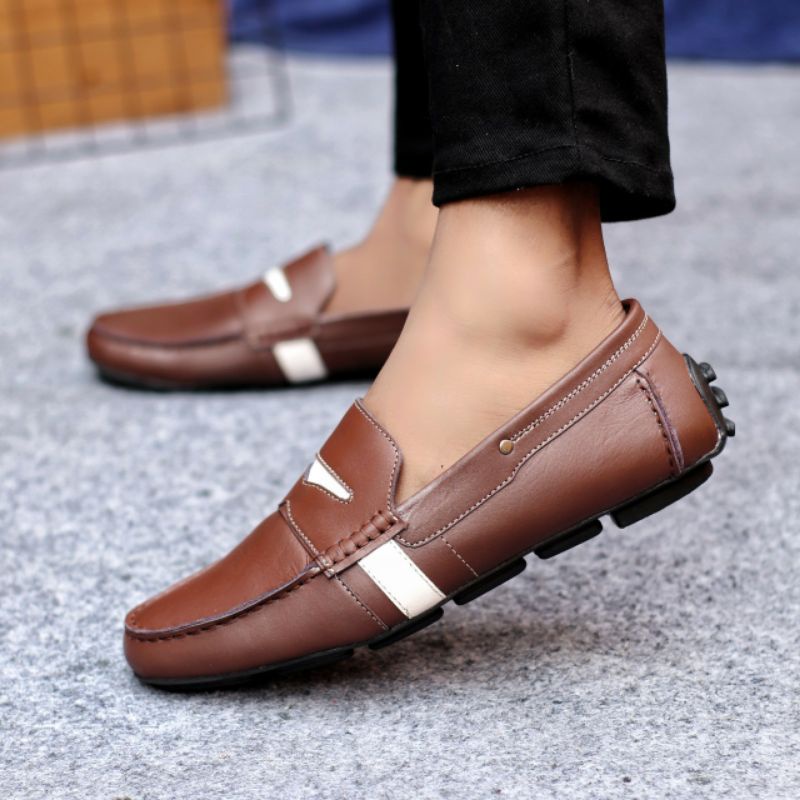 VELAZ BROWN Sepatu Pria Kulit Asli Slip On Cowok Casual Slop Formal Kerja Kantor Loafers Pesta