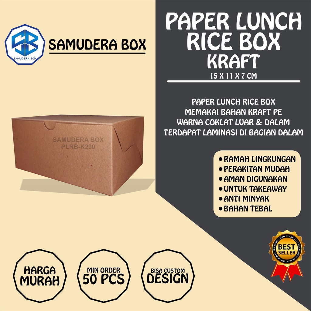 RICE BOX POLOS 15 x 11 x 7 CM/ SNACK BOX / BOX FRIED CHICKEN / KEMASAN CATERING MODEL KUNCIAN