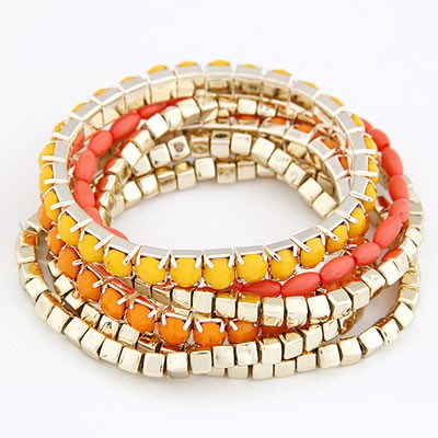 LRC Gelang Tangan Chunky Yellow Sweet Multilayer Bead Korean A24446X