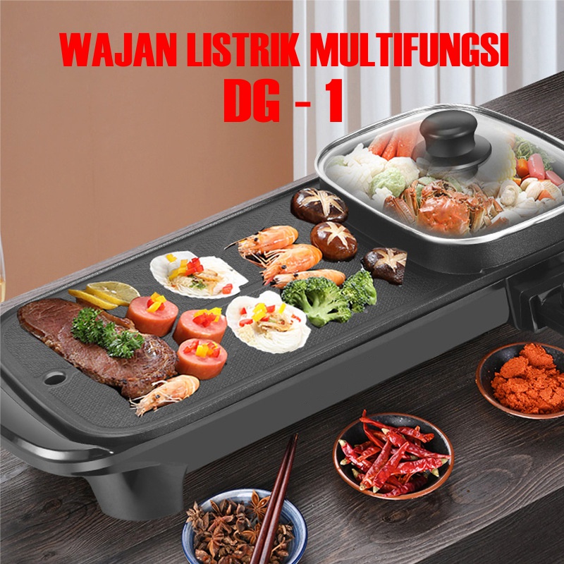 Pemanggang dan Hot Pot Elektrik 2in1 Pemanggang Daging Elektrik Panggangan Serbaguna -Wonderdekorasi