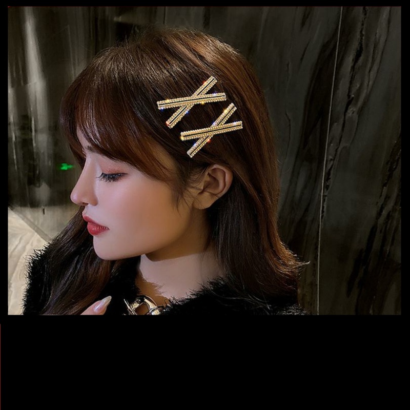 Fashion Huruf X Jepit Rambut Wanita Korea vintage Mutiara glitter Berlian Poni Klip