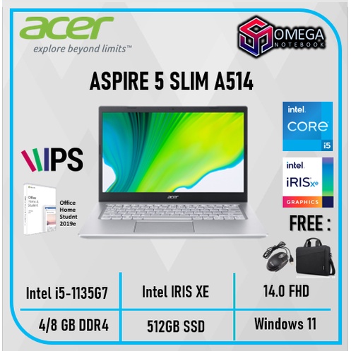 ACER ASPIRE 5 SLIM A514-54 Core I5 1135G7 8GB 512SSD IRISXE W11+OHS 14.0&quot;FHD IPS