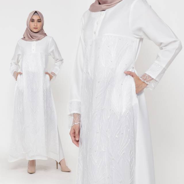 DRESS WHITE RAMADHAN FIT TO L DRESS PUTIH BRANDED TERBARU ORIGINAL