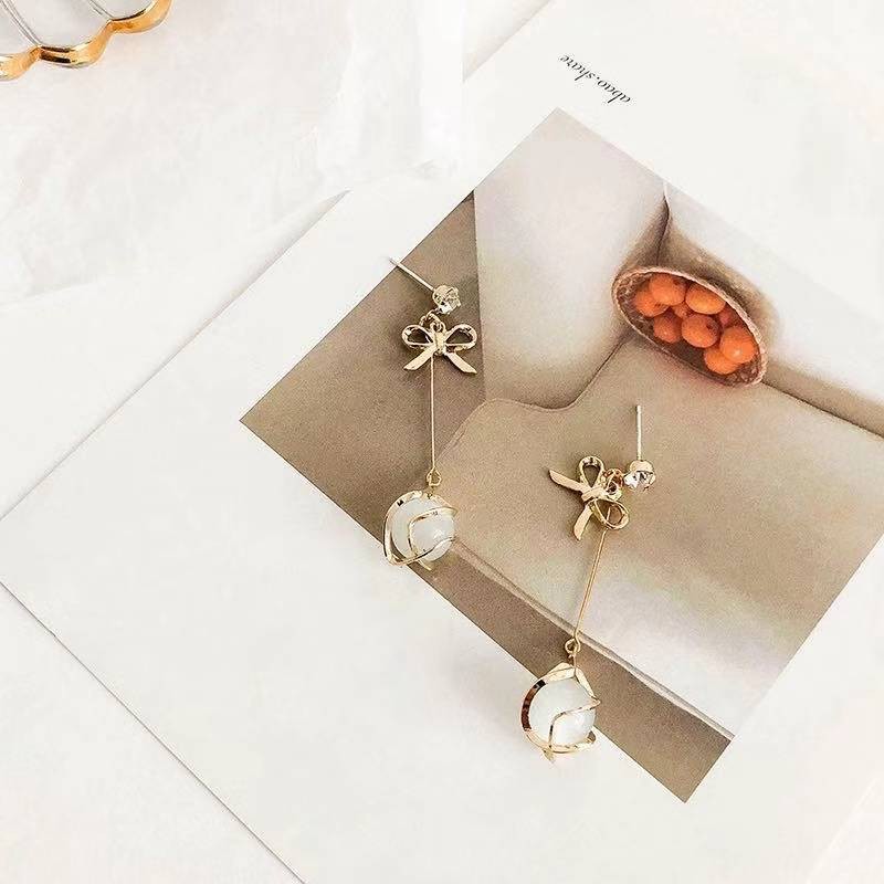 Bow Anting Panjang Anting Mutiara Dan Berlian-4