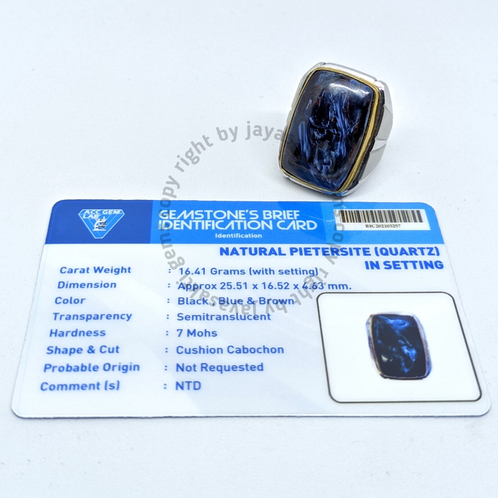 Natural Batu Permata Pietersite Namibia HQ Ring Monel Free Memo Lab PNB04