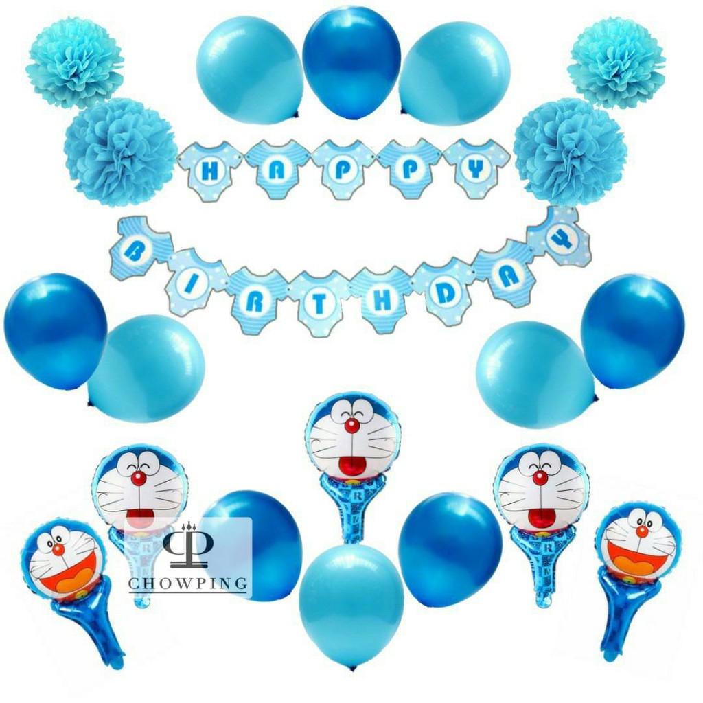 Jual Paket Dekorasi Balon Ulang Tahun / Happy Birthday Tema Doraemon 02