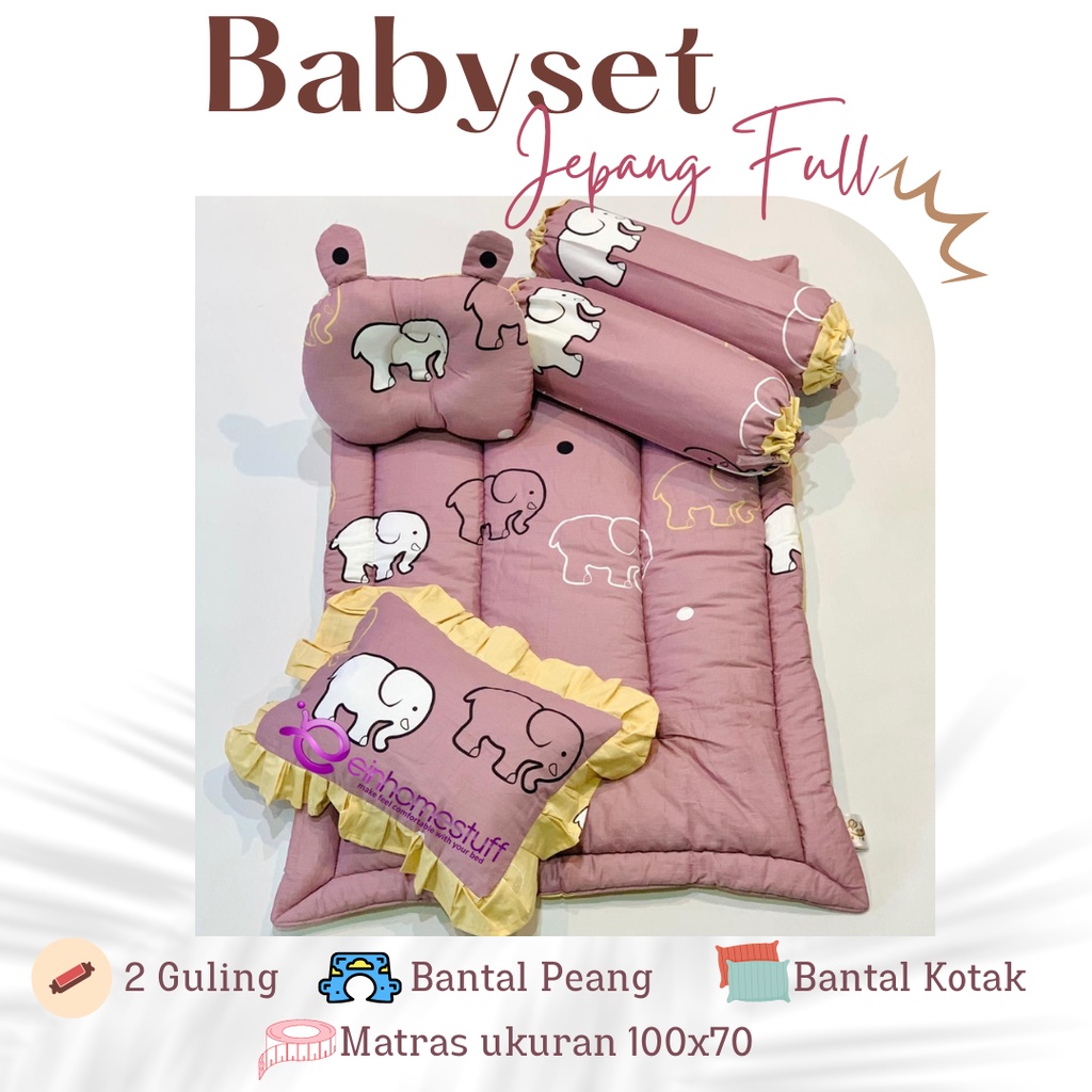 Kasur Bayi Matras Babyset Bahan Jepang Full Motif Gajah Baris Bata EINHOMESTUFF