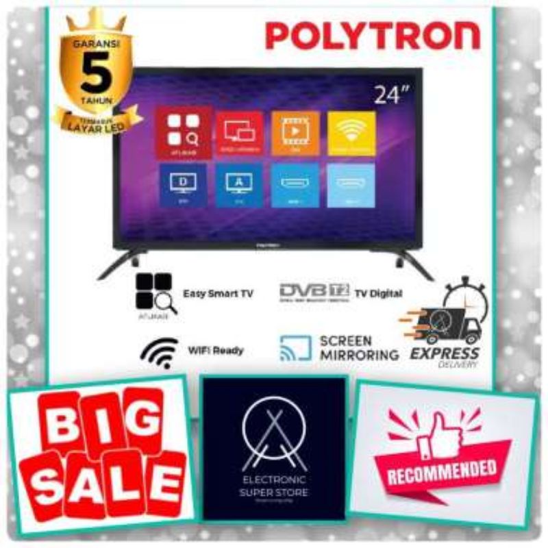 SMART TV 24 INCH POLYTRON SMART TV POLYTRON 24" GARANSI 5THN EASY SMART TV POLYTRON 24MV TV LED POLY