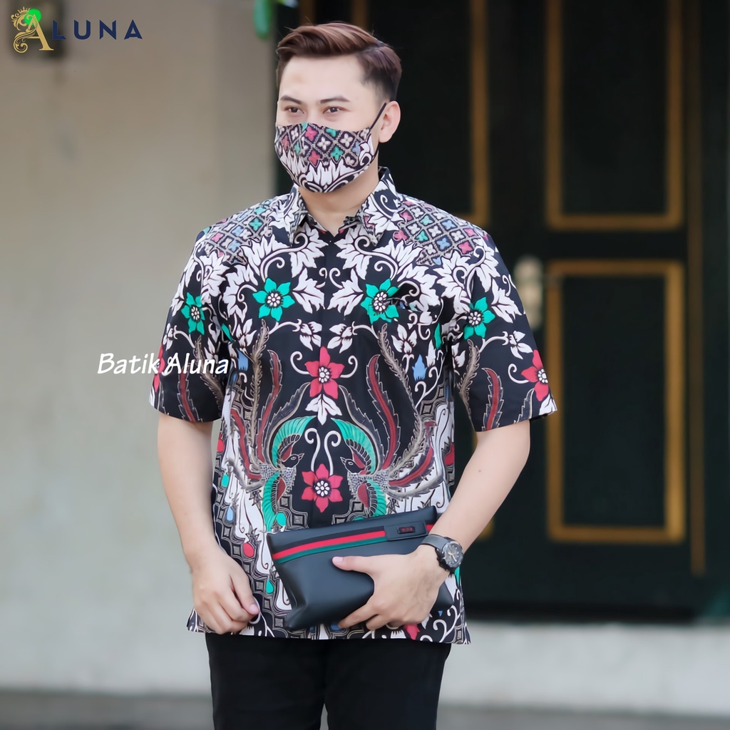 BAJU BATIK COWOK LENGAN PENDEK TERBARU KEMEJA BATIK PRIA KEKINIAN KEREN ASLI BATIK ALUNA PD 017