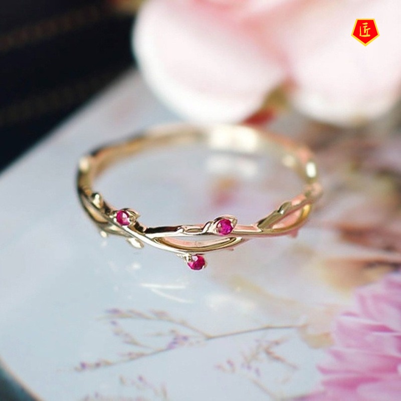 [Ready Stock]Simple Personality Red Corundum Gem Gold Ring