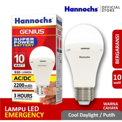 Hannochs Lampu LED Emergency Genius 10W Putih AC/DC 10 Watt Fitting