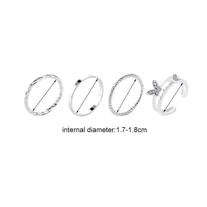 Cincin Set Fashion 4 pcs/set Silver Kupu-kupu Wanita Korea Dalika