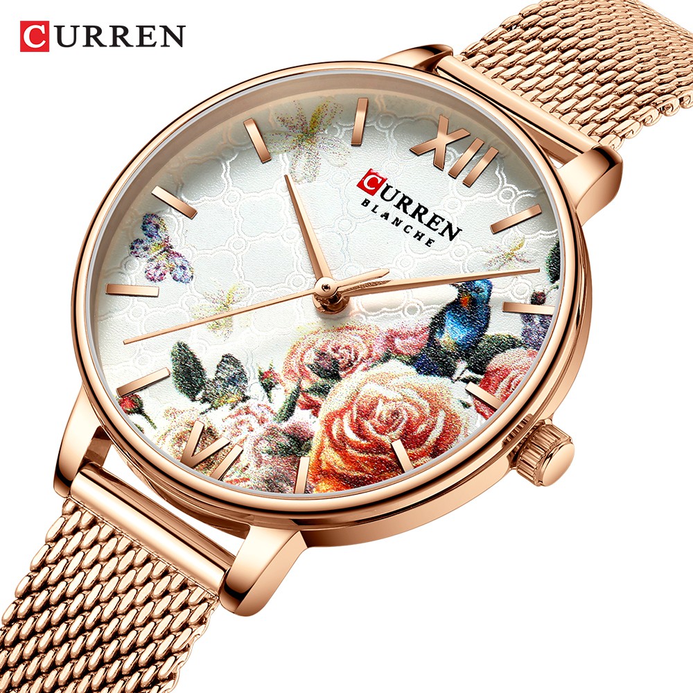 CURREN 9060 Jam Tangan Wanita Analog Tali Kulit Motif Vintage WATCHKITE WKOS