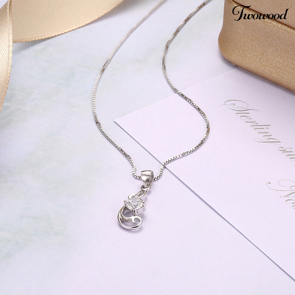 Twowood SILVERHOO Women Necklace Heart Shape Cubic Zirconia 925 Silver Hollow Out Pendant Long Lasting Clavicle Chain for Wedding