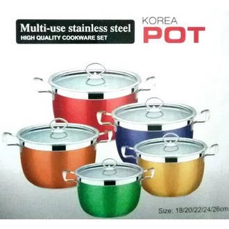 Panci set warna warni metalic korea pot susun 5