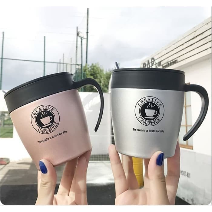 CANGKIR MUG KOPI STAINLESS + SENDOK STAINLESS TRAVEL