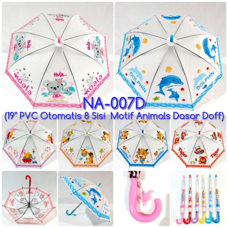 Payung Anak PVC 8 Sisi Otomatis Cute Animal Dan Dasar doff