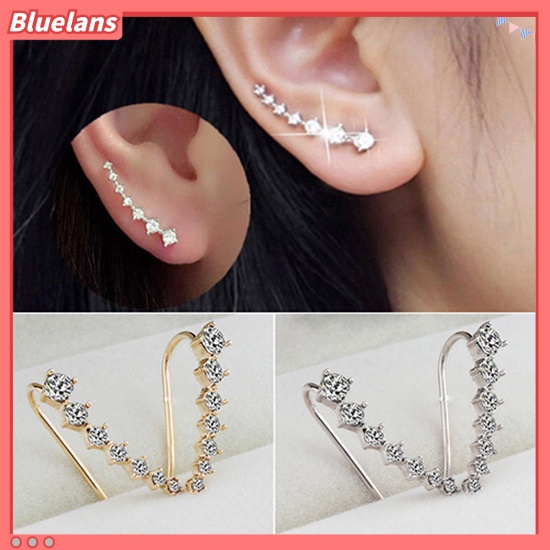 Bluelans Anting Tusuk Gantung Hias Zircon + Berlian Imitasi Untuk Wanita