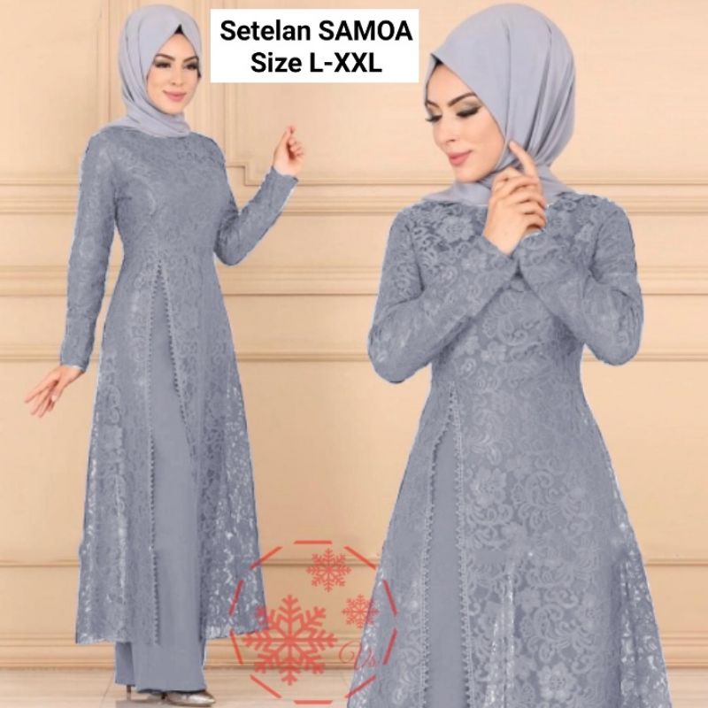 SET CELANA TUNIK SAMOA, BRUKAT, GAMIS HIJAB MUSLIM, DRESS MAXY, SETELAN, 4 UKURAN