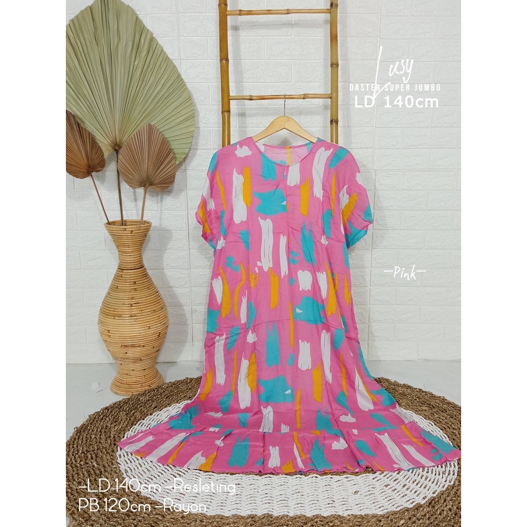 LD 140cm (40 Motif) Daster SUPER JUMBO dan Daster Kaftan LD 150cm Ruffle (Part 1) Daster Rempel JUMBO Daster Viral-Lusy Pink