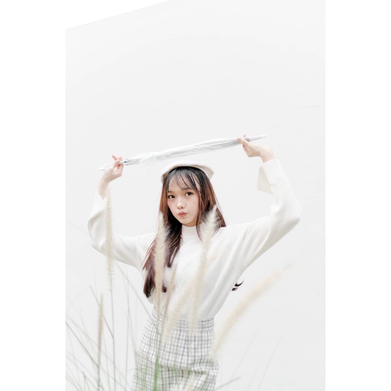 Fwdaily - ANNA ( crop sweater - sweater rajut motif turtleneck )-Off white