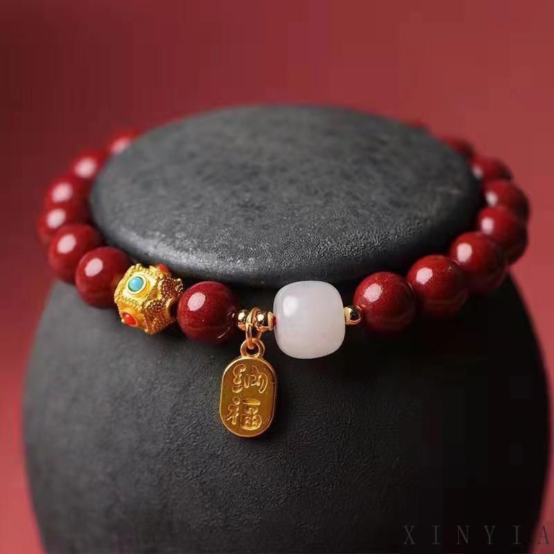 【COD】Gelang Liontin Manik-Manik Cinnabar Gaya Vintage Untuk Pasangan Keberuntungan Warna Merah Untuk Pria Dan Wanita gaya Cina gelang keberuntungan