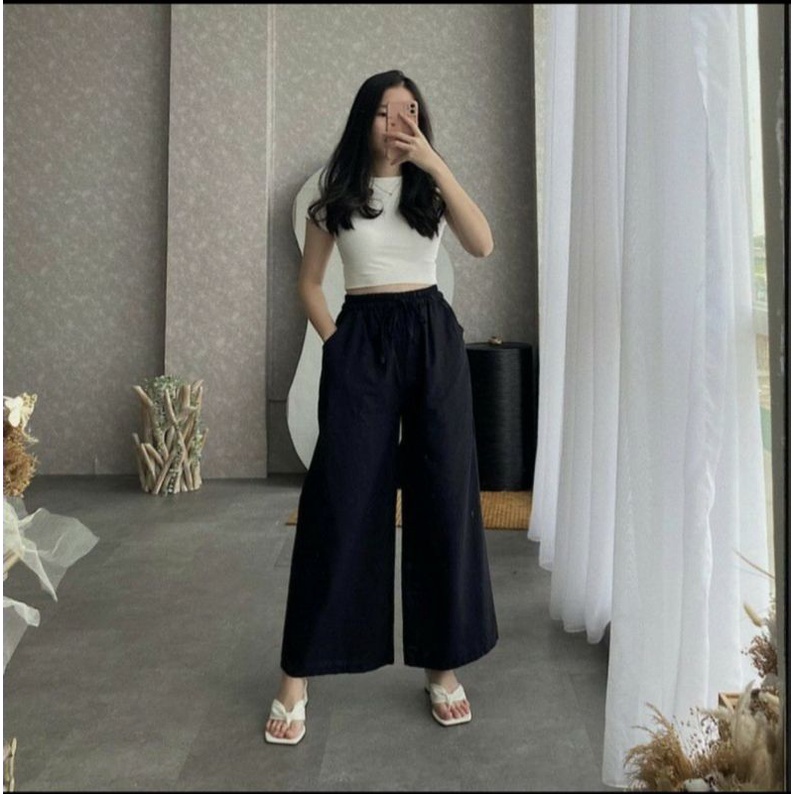 Celana kulot Linen Highwaist Pinggang Full Karet All size kulot Tali kulot Terlaris termurah