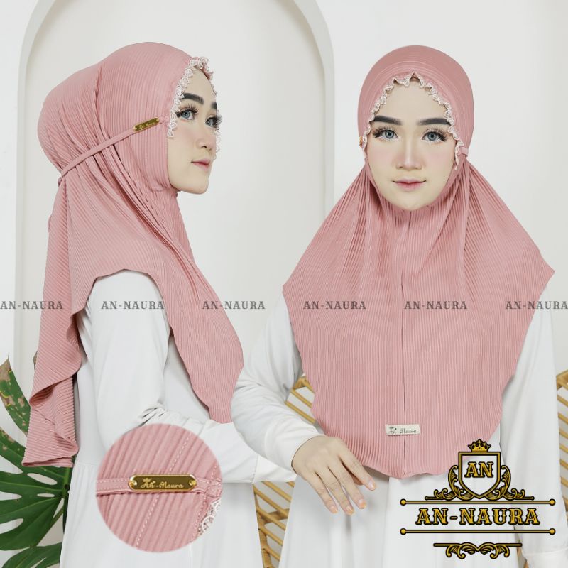 Jilbab plisket kerut renda tali jersey terbaru / bergo plisket renda kerut murah / hijab jersey plis