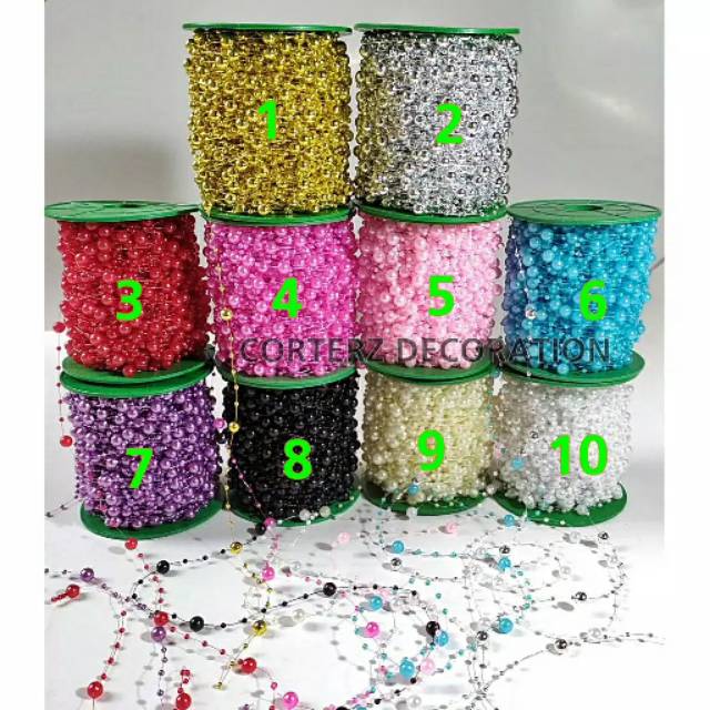 [1 Roll] Mutiara renteng Mutiara warna Mote besar kecil per meter hiasan rambut mahar seserahan DIY 8+3 mm Mutiara renteng  mute warna bead chain aplikasi wedding per rol 60 m ukuran 8+3 mm