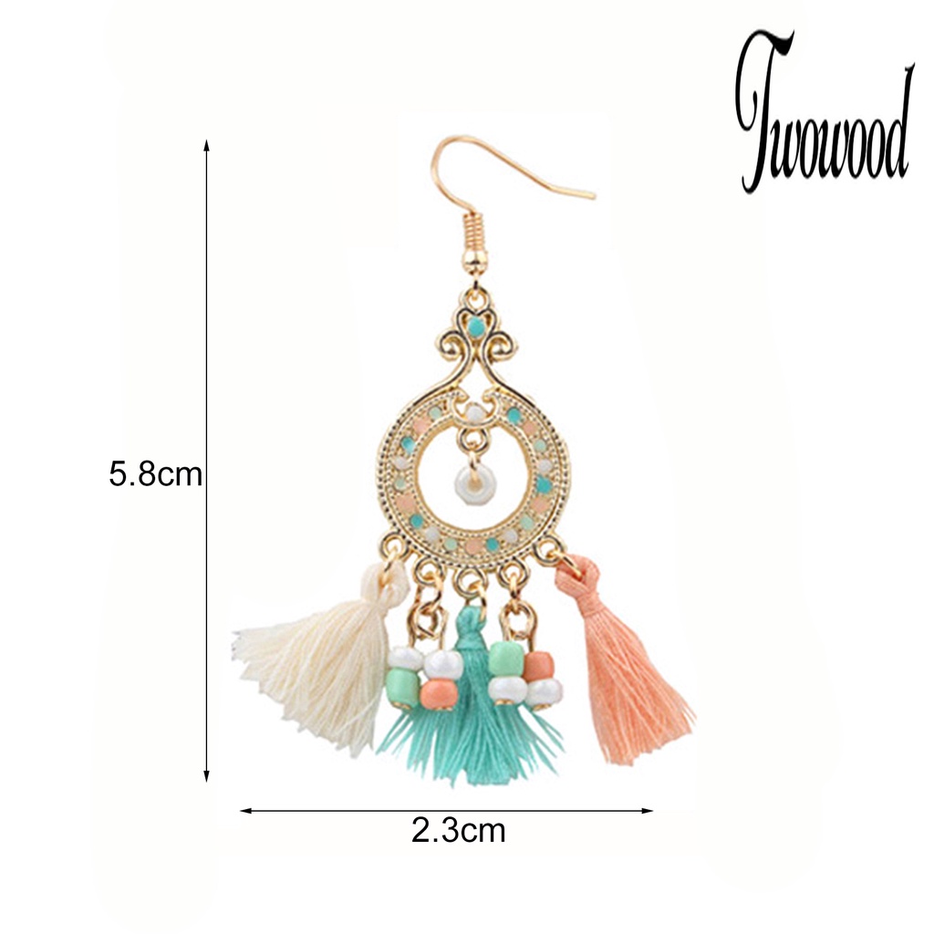 Anting Kait Juntai Rumbai Bahan Alloy Gaya Bohemian Untuk Wanita