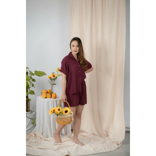COCO - DALMI SET - Setelan Wanita - Homewear - Set Rayon - Busui Friendly - Fashion Wanita-MAROON