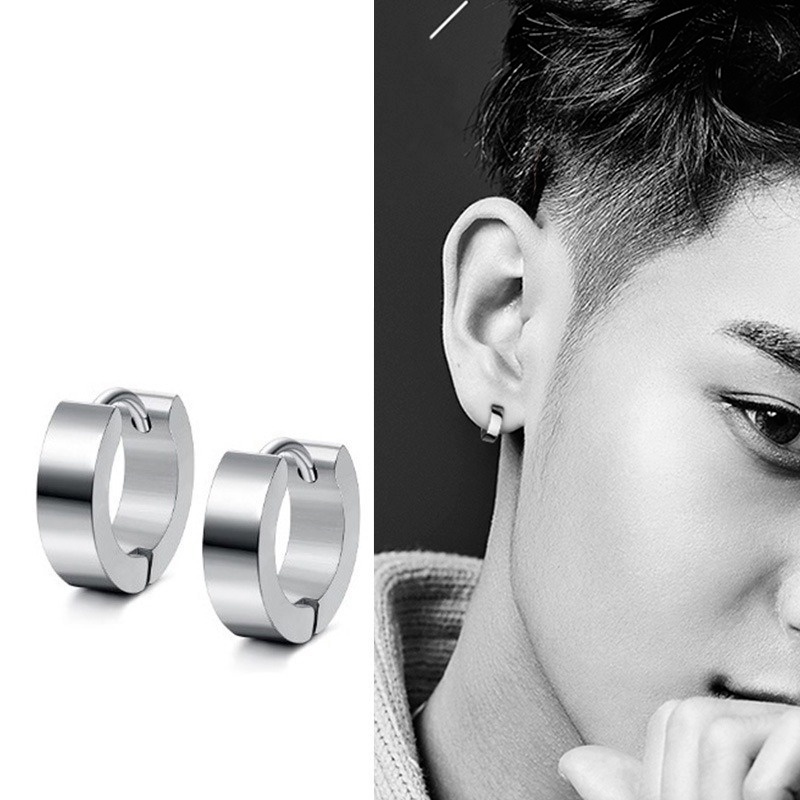 Anting Stud Tanpa Tindik Bahan Titanium Steel Gaya Punk Korea Untuk Unisex