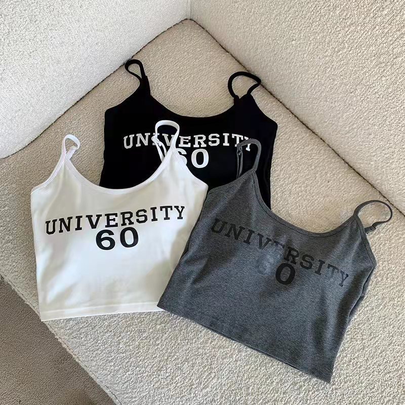 ✅𝐅𝐎𝐈𝐒𝐒® Bra Tank Top Streetwear Women Atasan Kamisol Crop Top Cetak Huruf Tanpa Lengan 1208