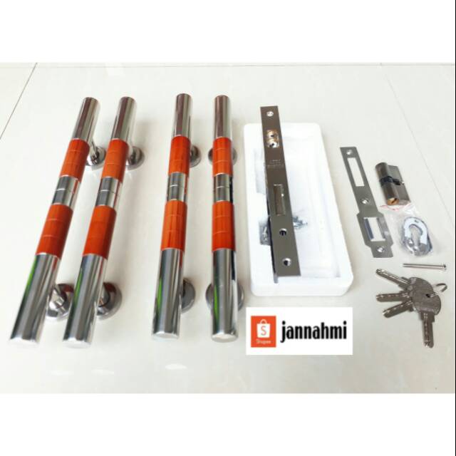 4 pcs handle pintu ss + 1 set kunci ss sus 304