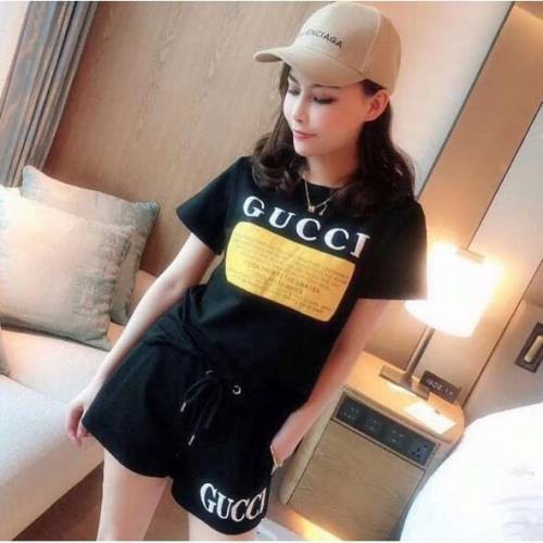 Kaos Wanita Setelan Celana Pendek Guchi Kaos Lengan Pendek Wanita