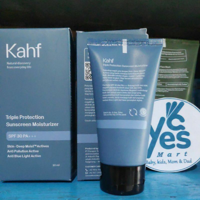 Kahf Sunscreen Cowok Triple Protection 30ml Pelembab Wajah Muka Laki Men Pria Moisturizer SPF 30 PA +++ Anti Pollution Active Blue Light Active