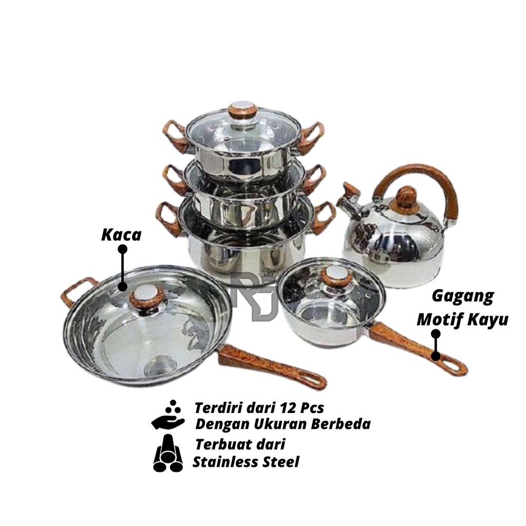 TERMURAH Set Panci Masak Stainless Steel Satu Set Wajan Panci Murah Tahan Lama Set Alat Masak Stainless -COD