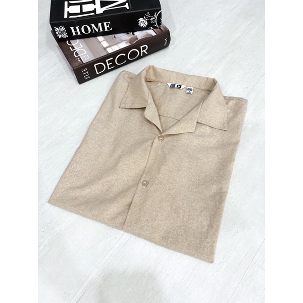 Uniqlo Open Collar Shirt - Kemeja Lengan Pendek-Open collar nude