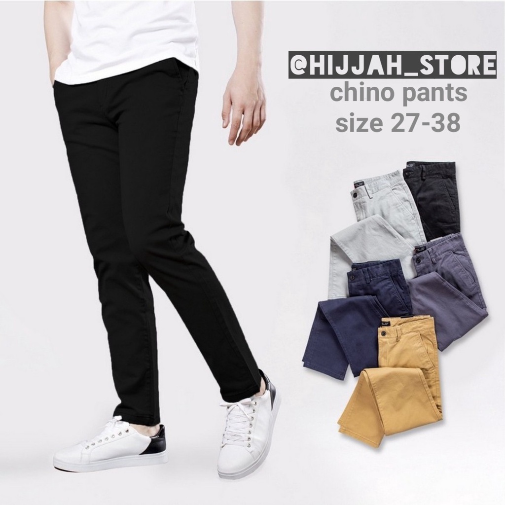 CELANA PRIA CHINO Slim fit Katun Panjang Kerja kantor Santai Liburan Cowok Gentleman Boy Skinnyhtytth