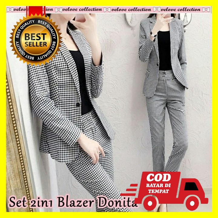 M5253 Stelan Sutlan Bangkok Import St147 Baju Setelan Wanita Keki HU694 Set 2In1 Blazer Donita [Sete